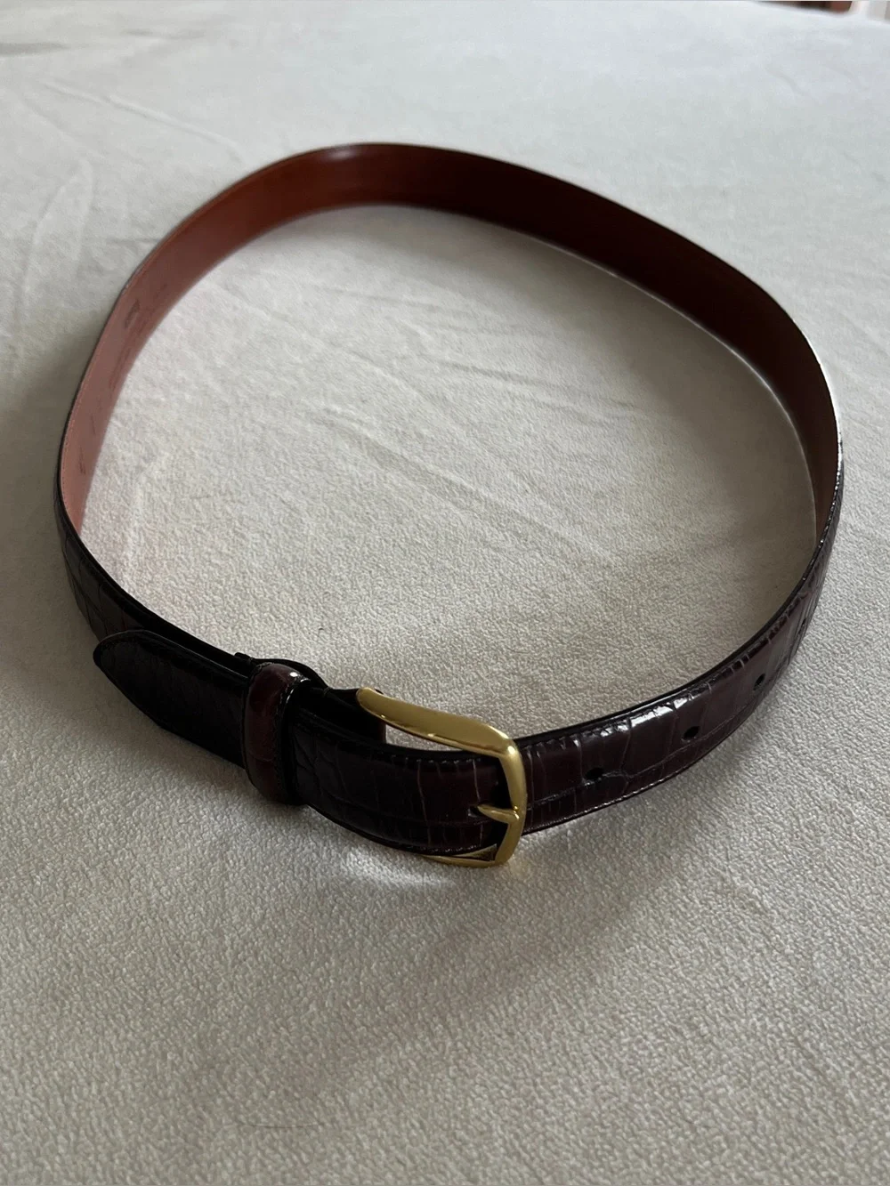 Coach Croc-Embossed Leather Belt with Gold-Tone Buckle Dark Brown 36”